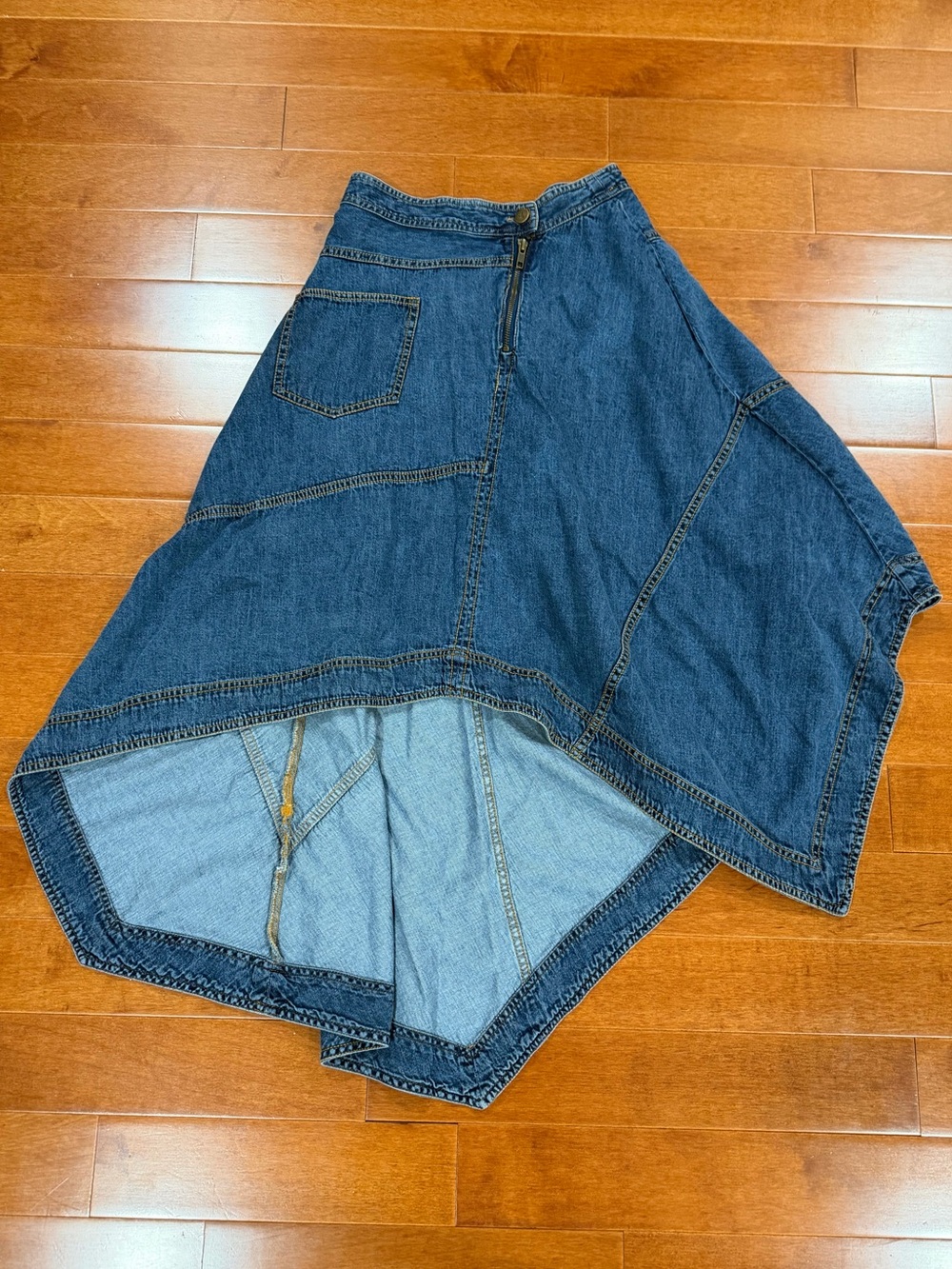 Pilcro Blue Jean 100% Cotton Reworked Asymmetrical Denim Midi Skirt Sz. 2P - Picture 2 of 5
